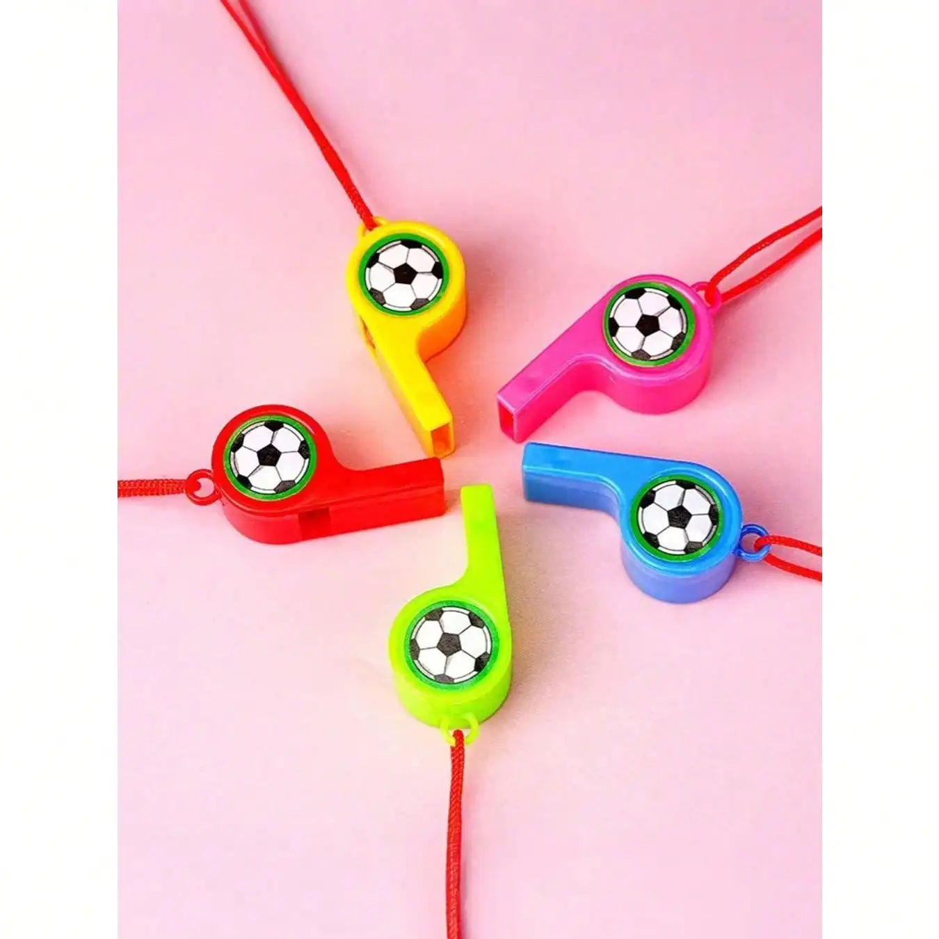 5pc Random Color Inflatable Dragon Shaped Cheering Props & Referee Whistle,Football Pattern Party Whistle,