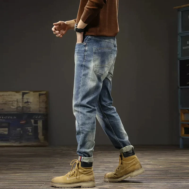 Italian Style Fashion Men Jeans Retro Blue Elastic Slim Fit Ripped Jeans Men High Quality Vintage Designer Denim Pants Hombre