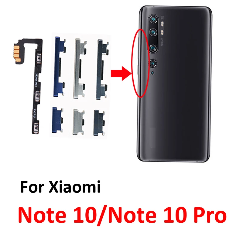 For Xiaomi Mi Note 10 Pro Phone New Power Volume Button On Off Up Down External Key Internal Flex Cable Parts Black