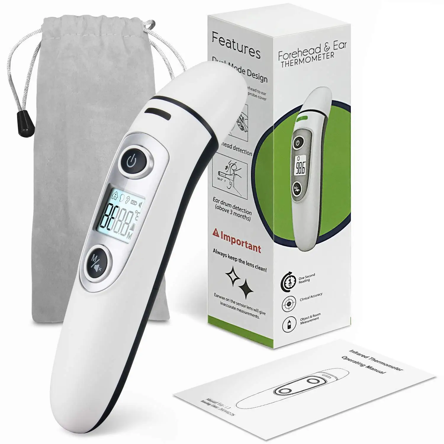 

Medical Electronic Infrared Forehead Thermometer Digital Non-contact Ear Thermometer Adult And Child Fever Thermometer