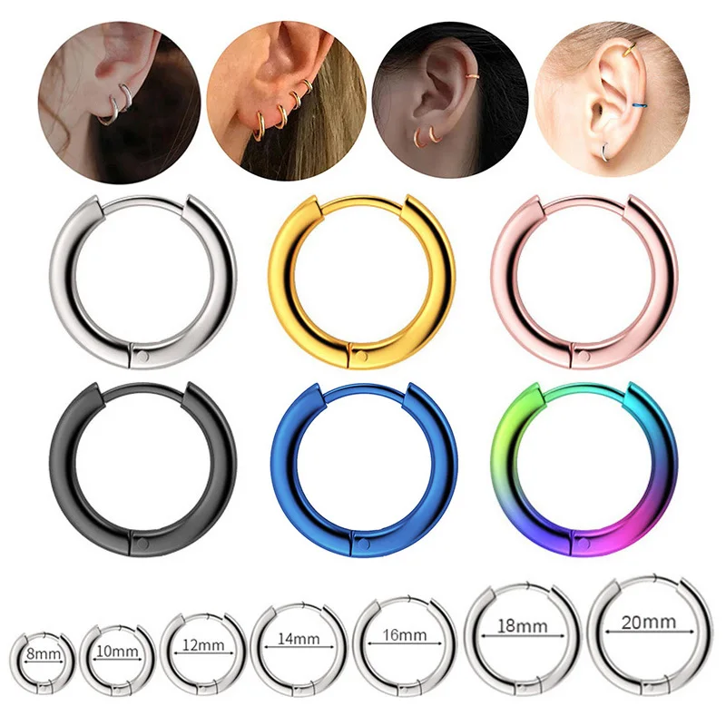 Pendientes de aro pequeños para hombre y mujer, aretes circulares de acero inoxidable de Color plateado, antialérgicos, no se decolora, joyería para la oreja