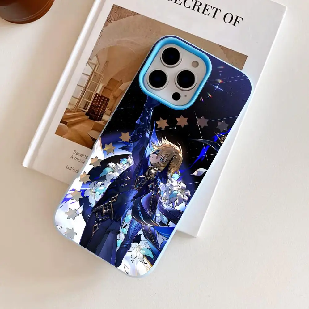 

Game GI Dainsleif Phone Case for iPhone 17 16 15 14 13 12 11 Air Pro Max Plus Jelly Double layer Light Blue Cover