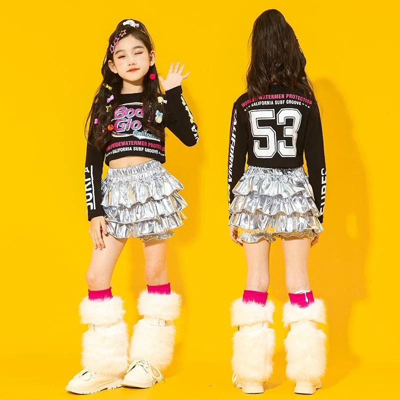 

Girls Group Cheerleading Jazz Dance Costume Children Kpop Party Outfit Kids Performance Hip Hop Clothes Stage Wear XS9136