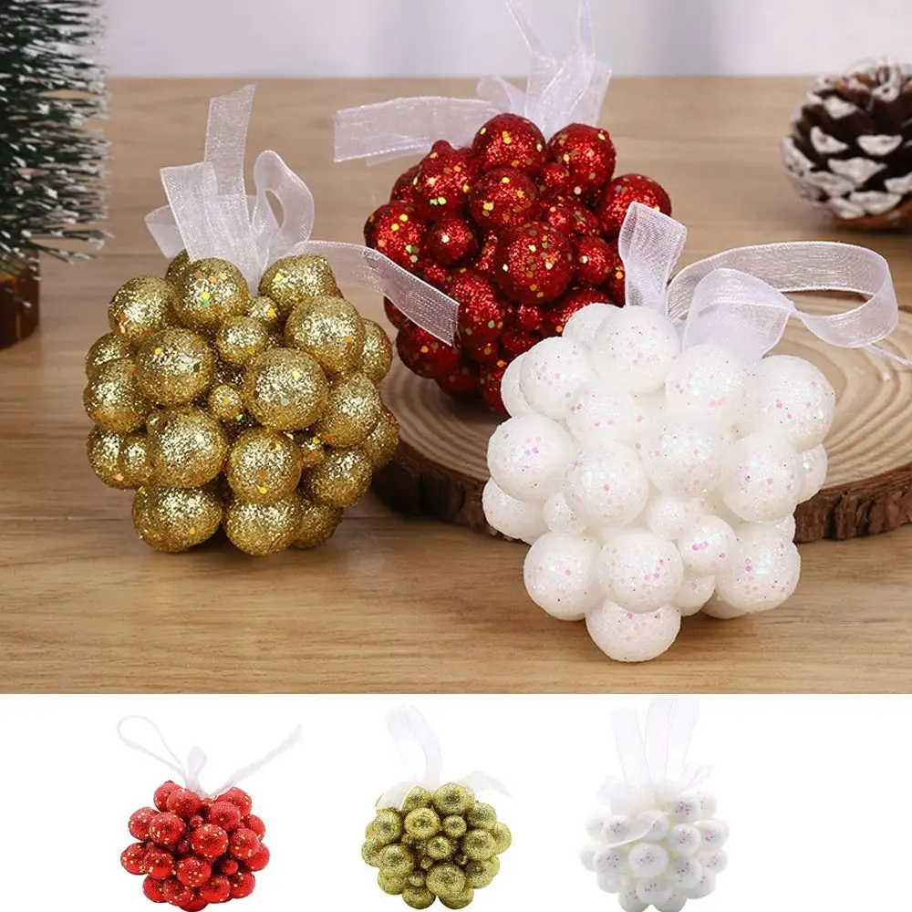 Red/Gold/White Three-dimensional Christmas Foam Ball Decorative Hanging Christmas Decoration Pendant With Rope Sprinkled