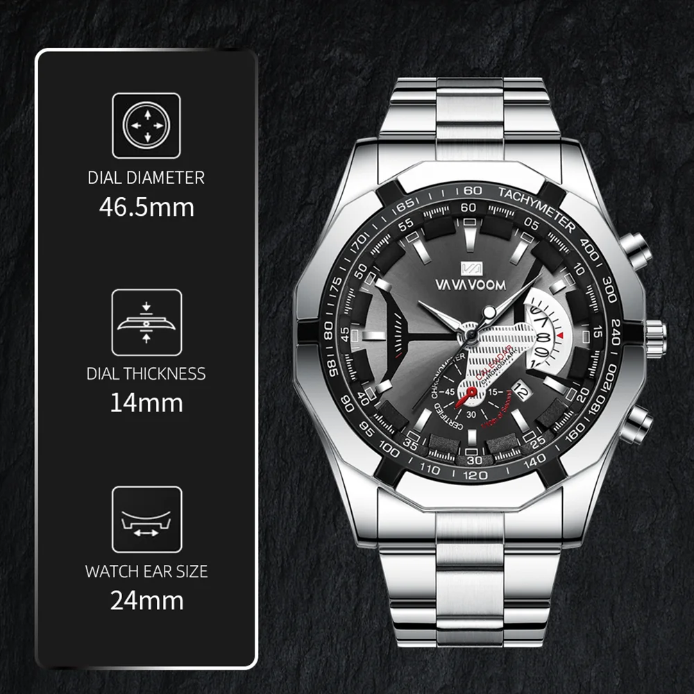 Top Brand Personality Men\'s Watch Quartz Movement Fashion Stainless Steel 3ATM Waterproof Calendar Men Wristwatch Dropshipping