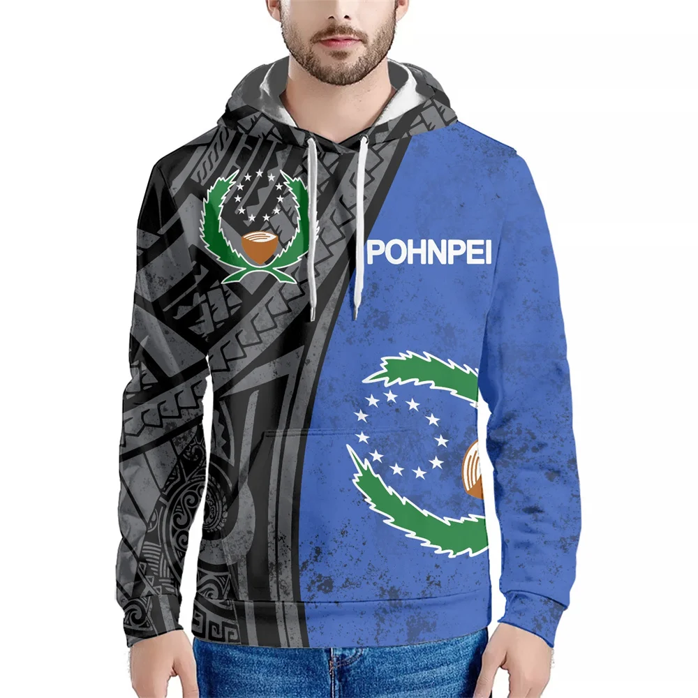 

Custom Sportswear Long Sleeve Hooded Pullover Hoodie Polynesian Tribal Samoan Pohnpei Islands Print Casual Hoodies Drop Shipping