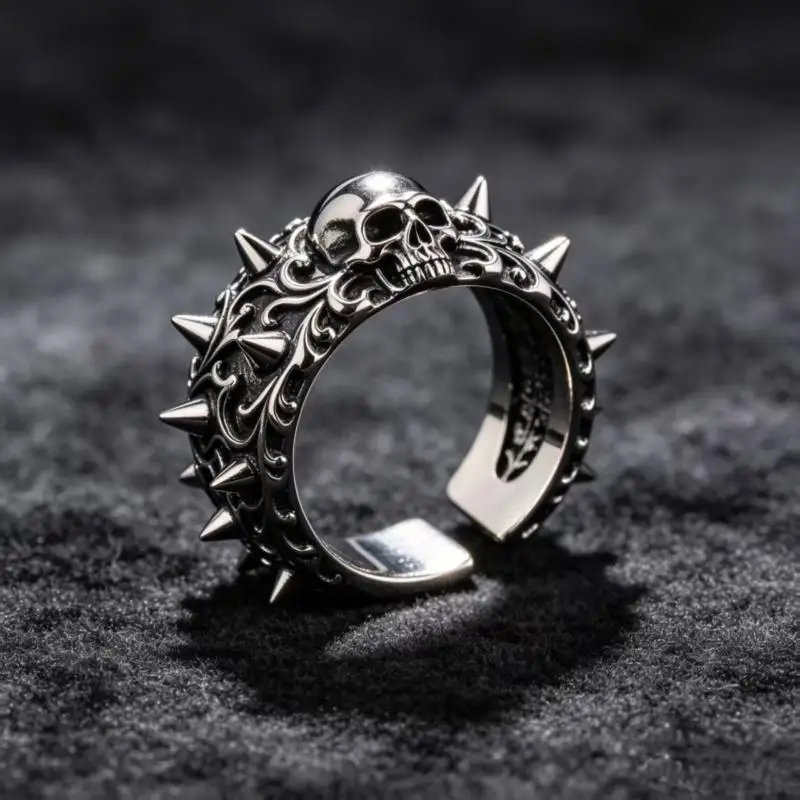 Vintage Skull Rivet Opening Men's And Women's Rings Fashionable Gothic Style Street Trend Neutral Style Jewelry