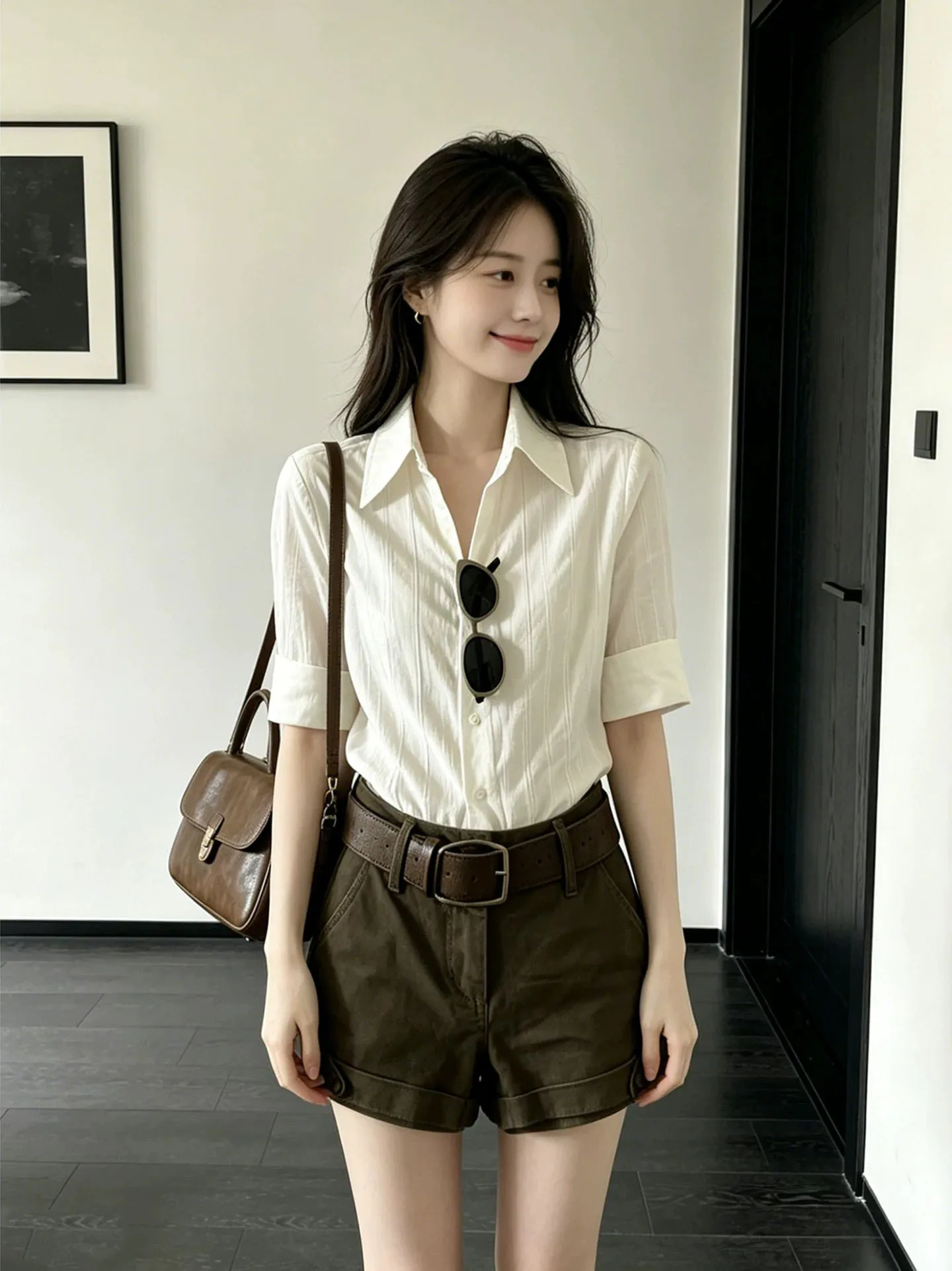 

High Waist Short Jeans And White Neck Crop Top Two Piece Set Women's Fashion Summer Outfit Gentle Pure Desire Style
