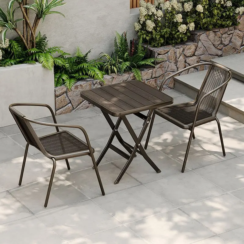 Outdoor balcony leisure courtyard household tables and chairs outdoor chairs milk tea shop wrought iron wood chairs
