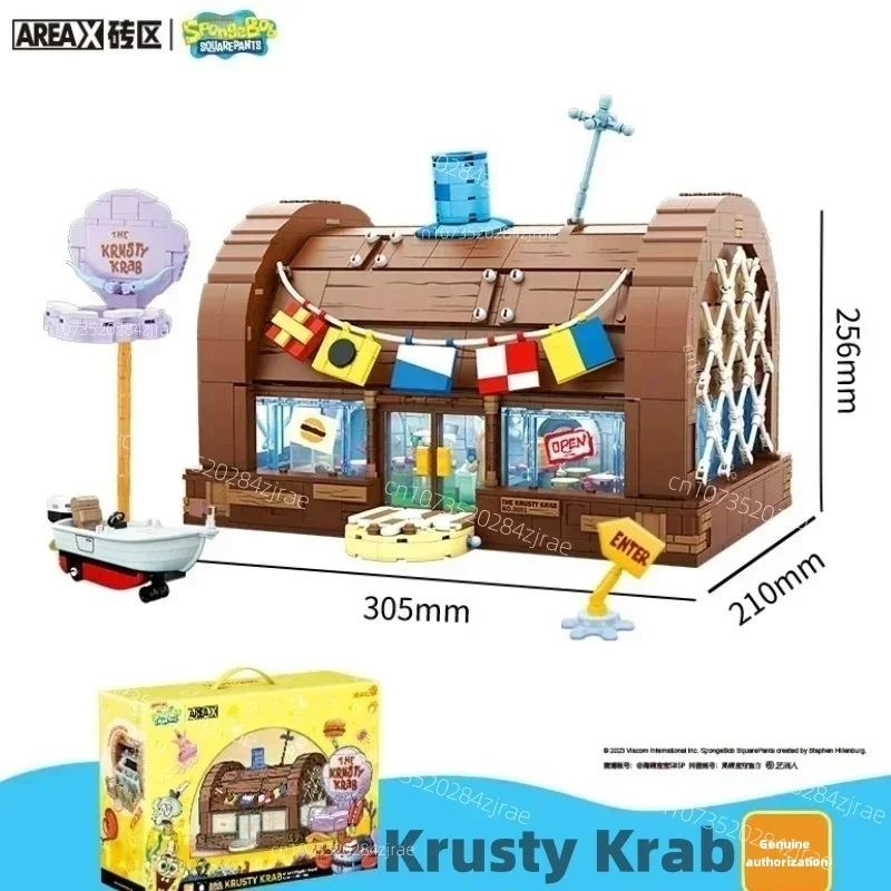 SpongeBob SquarePants Building Blocks Cartoon Krusty Krab Restaurant Model Assembly Toy Patrick Star Captain Birthday Gift