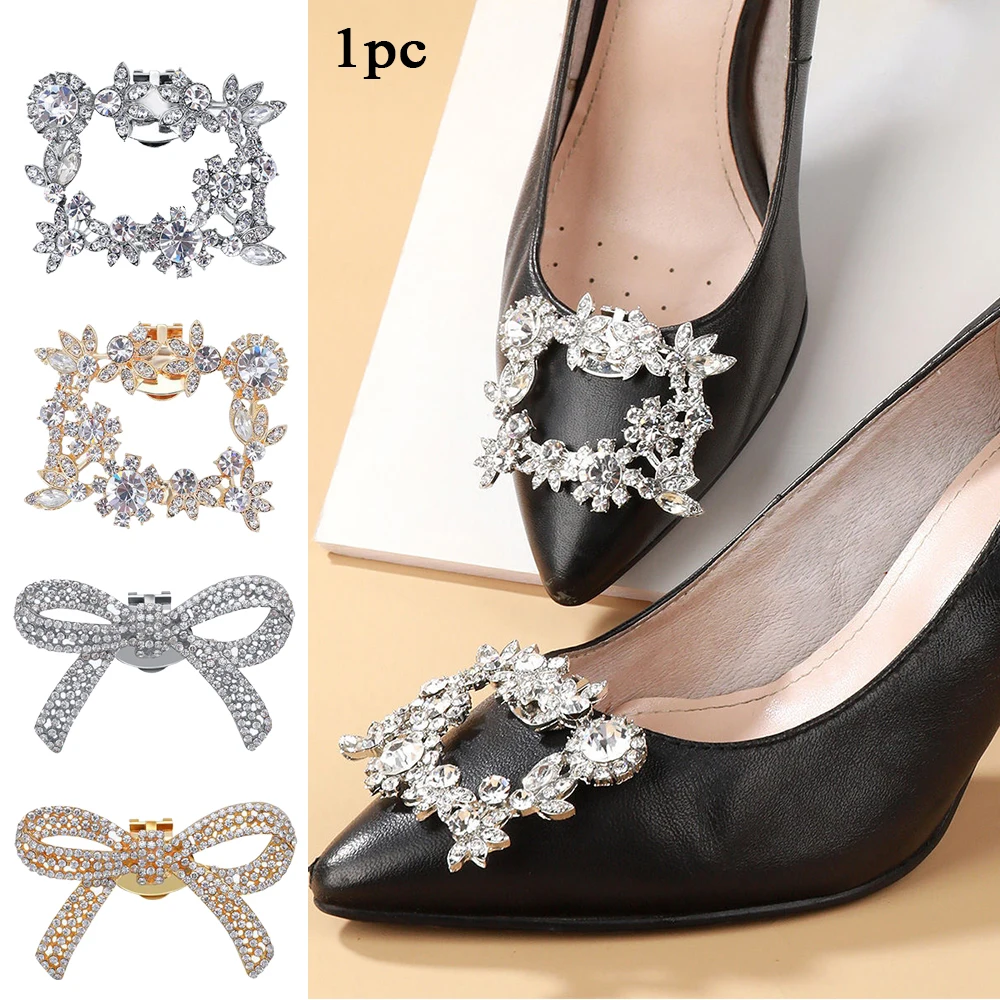 1Pcs Shiny Decoration Shoe Clip Temperament Square Buckle Rhinestone For Shoe Accessory Detachable Women Bride Shoe Charm Buckle