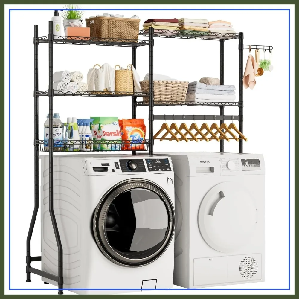 

Over Washer Dryer Shelf, 5-Tier Laundry Storage Rack, Adjustable Height, Hanger Rod & Hook, Heavy Duty, Space Saving