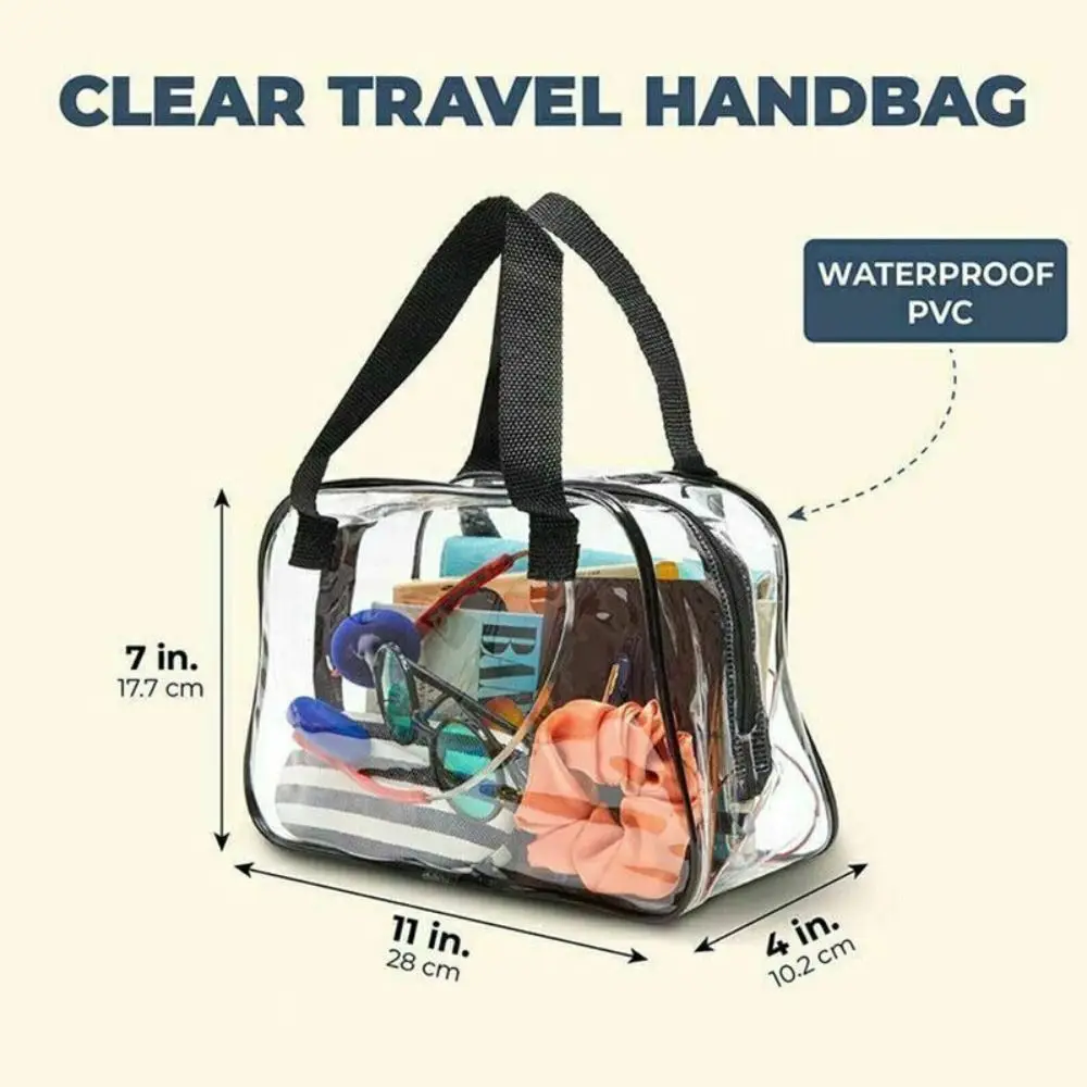 Clear Stadium Approved Tote Bag Transparent Small Handbag for Travel & Concert PVC Cosmetic Bag Tote Bag Travel Toiletries Bag