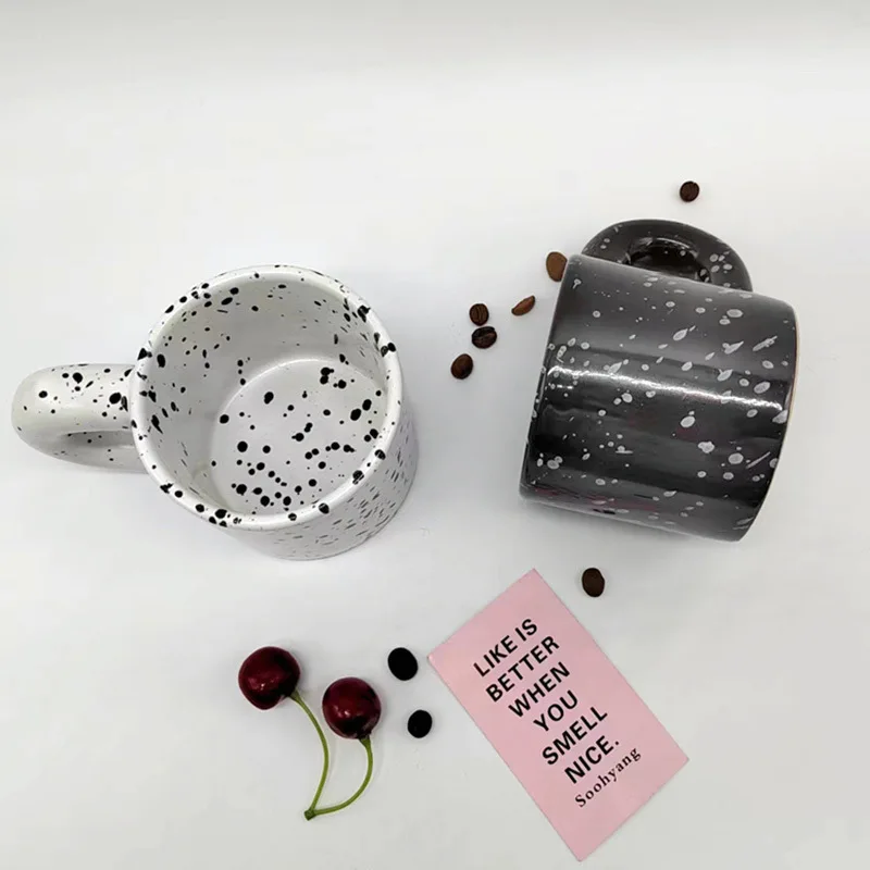 Fat Cup Korean ins household water Cup splash ink breakfast milk Oatmeal cup ceramic cup simple spot mug Weird Cute tumbler Cia