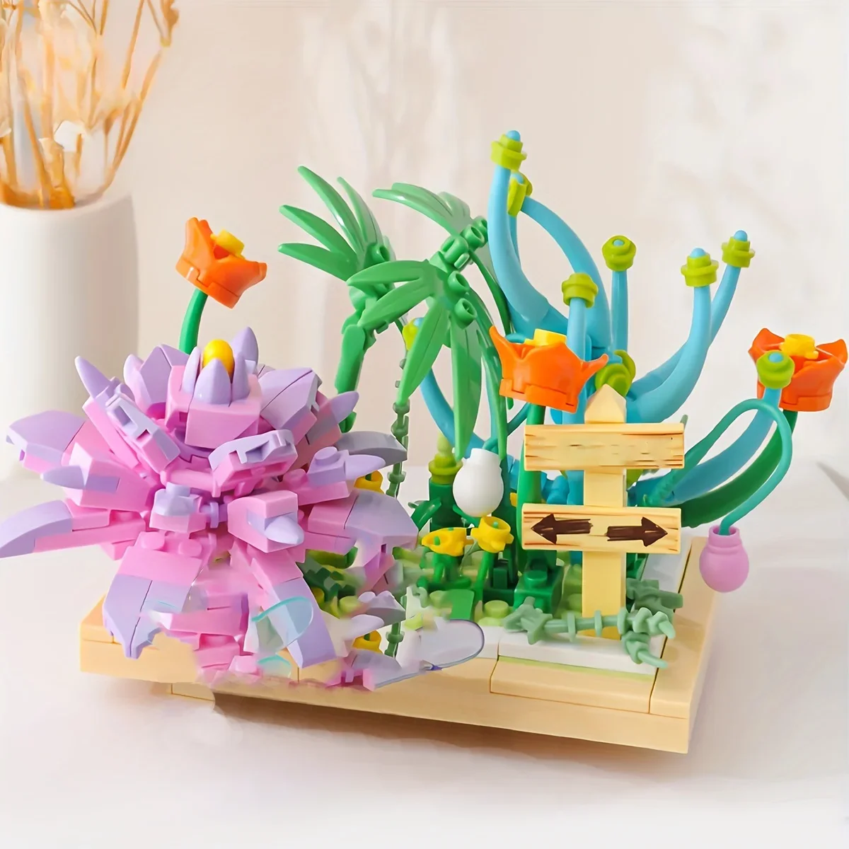 Moc grupo de girassol suculenta vaso blocos de construção conjunto ornamento decoração flor brinquedos para crianças aniversário presentes do dia especial
