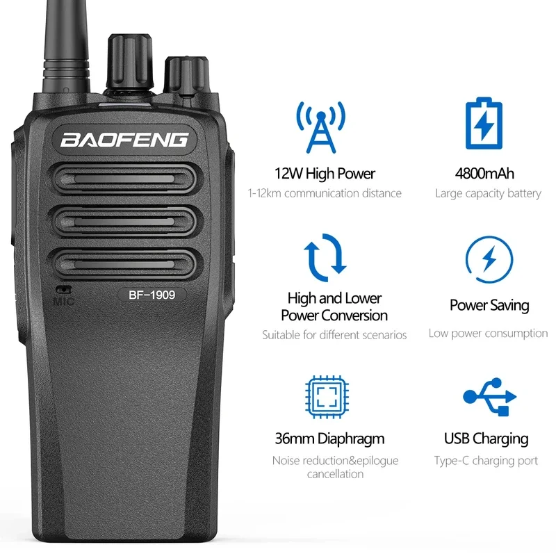 Baofeng Bf 1909 10W High Power Walkie Talkie Long Distance Two Way Radio Type C Charging Transmitter Upgrade Bf 888S Uv 5r Uv 82