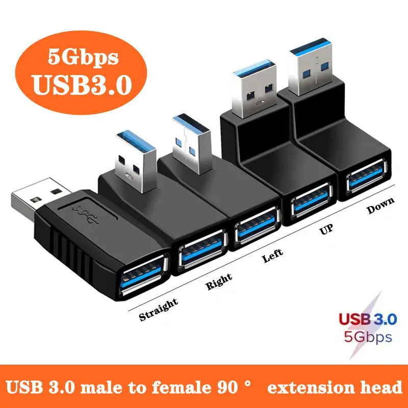 USB 3.0 ذكر إلى أنثى محول تمديد الكوع عالي السرعة 90 درجة، الكمبيوتر، الهاتف المحمول، محرك فلاش USB، محول OTG