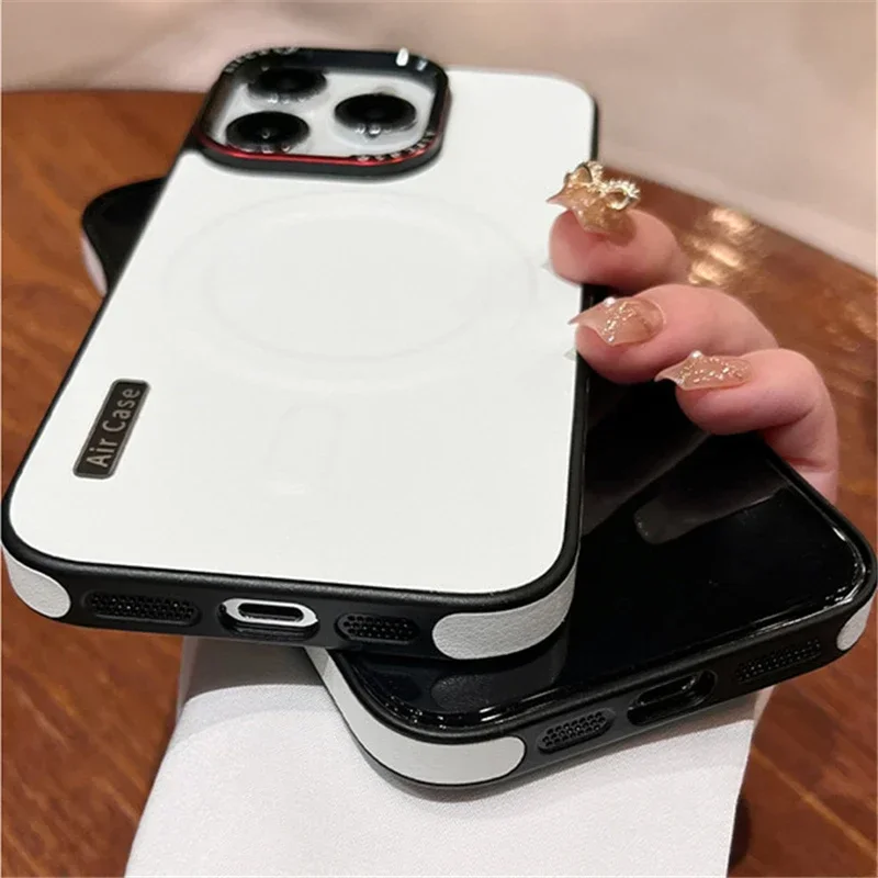 Luxury Matte Leather Magnetic For  Phone Case For iPhone 15 Pro Max 14 13 12 Wireless Charging Shockproof Bumper Cover