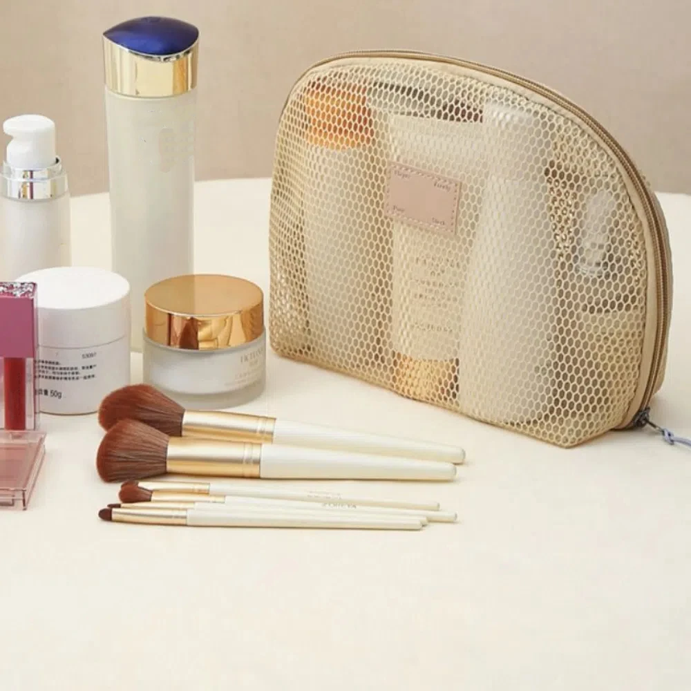 

Semicircle Mesh Makeup Bag Lightweight Zipper Transparent Cosmetic Bag Lipstick Bag Wash Pouch Storage Toiletry Bag
