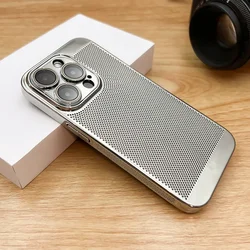 Luxury Plating Breathable Heat Dissipation Case for iPhone 17ProMax 16 15 14 13 12 11 14 Plus Ultra Thin Hard Mesh Cooling Cover