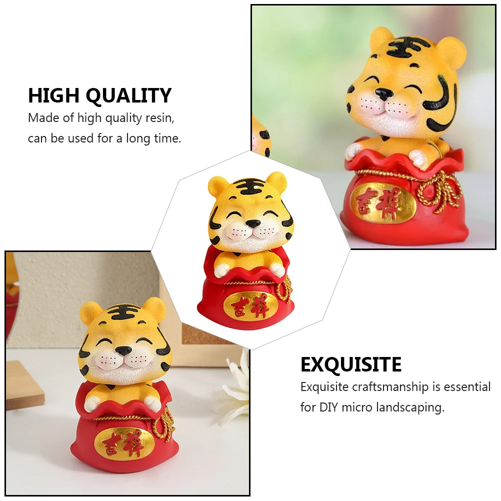 

Shaking Head and Money Bag Tiger Decor Dashboard Resin Decoration Festive Ornament Animal The Car Desk Office Novel