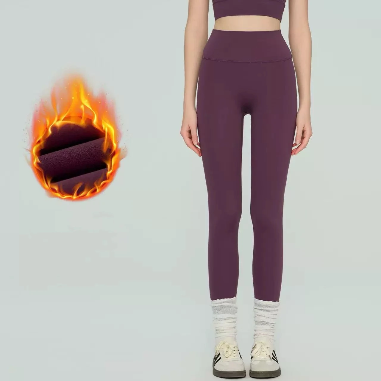 Damen-Fleece-gefütterte, verdickte Yoga-Hose ohne Wulstlinie, hochtaillierte, figurformende Pilates-Strumpfhose, Shark Pants – Detail 20