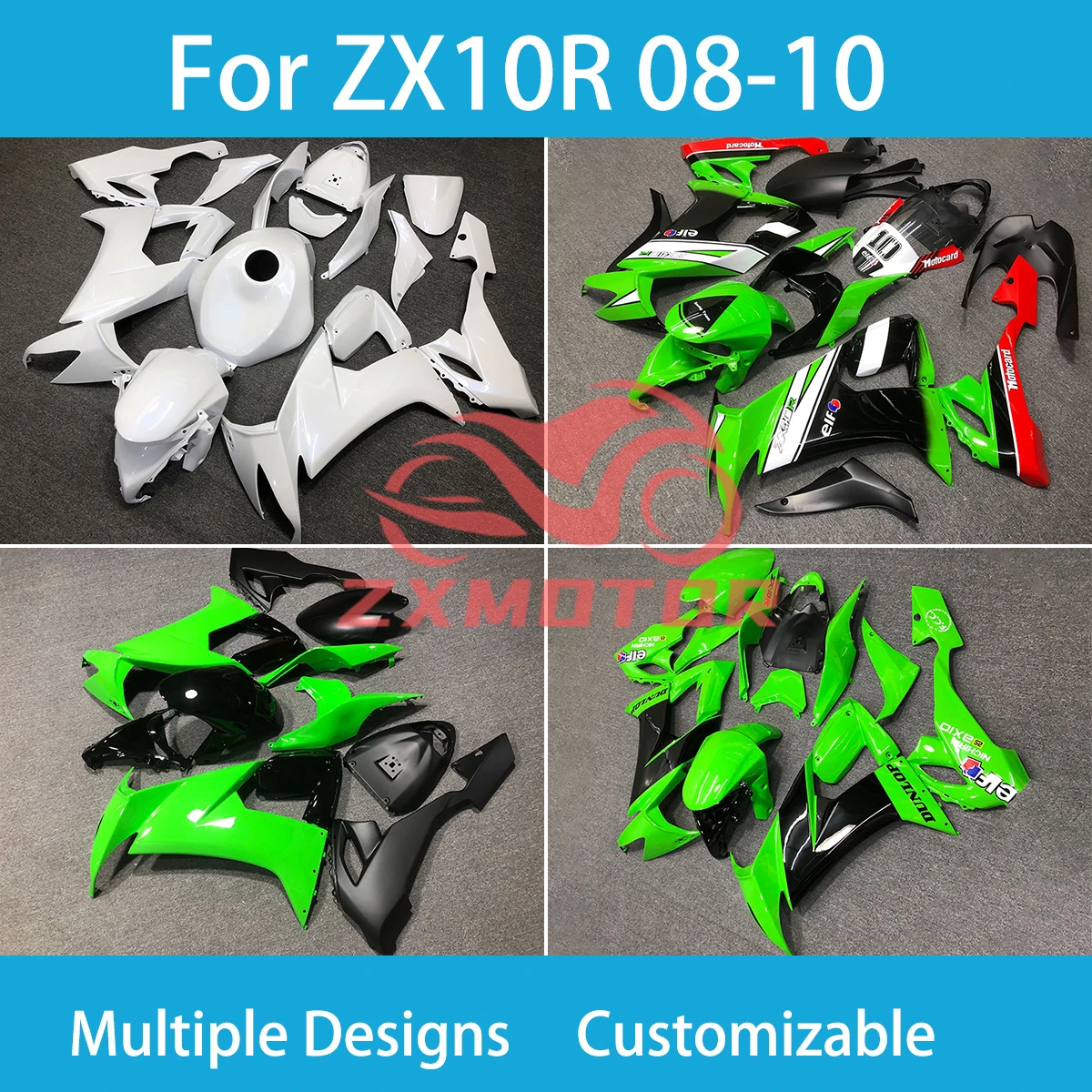 ZX 10R 08 09 10 Full Fairing Kit for Kawasaki Ninja ZX10R 2008 2009 2010 Motorcycle Body Parts Kit Fairing