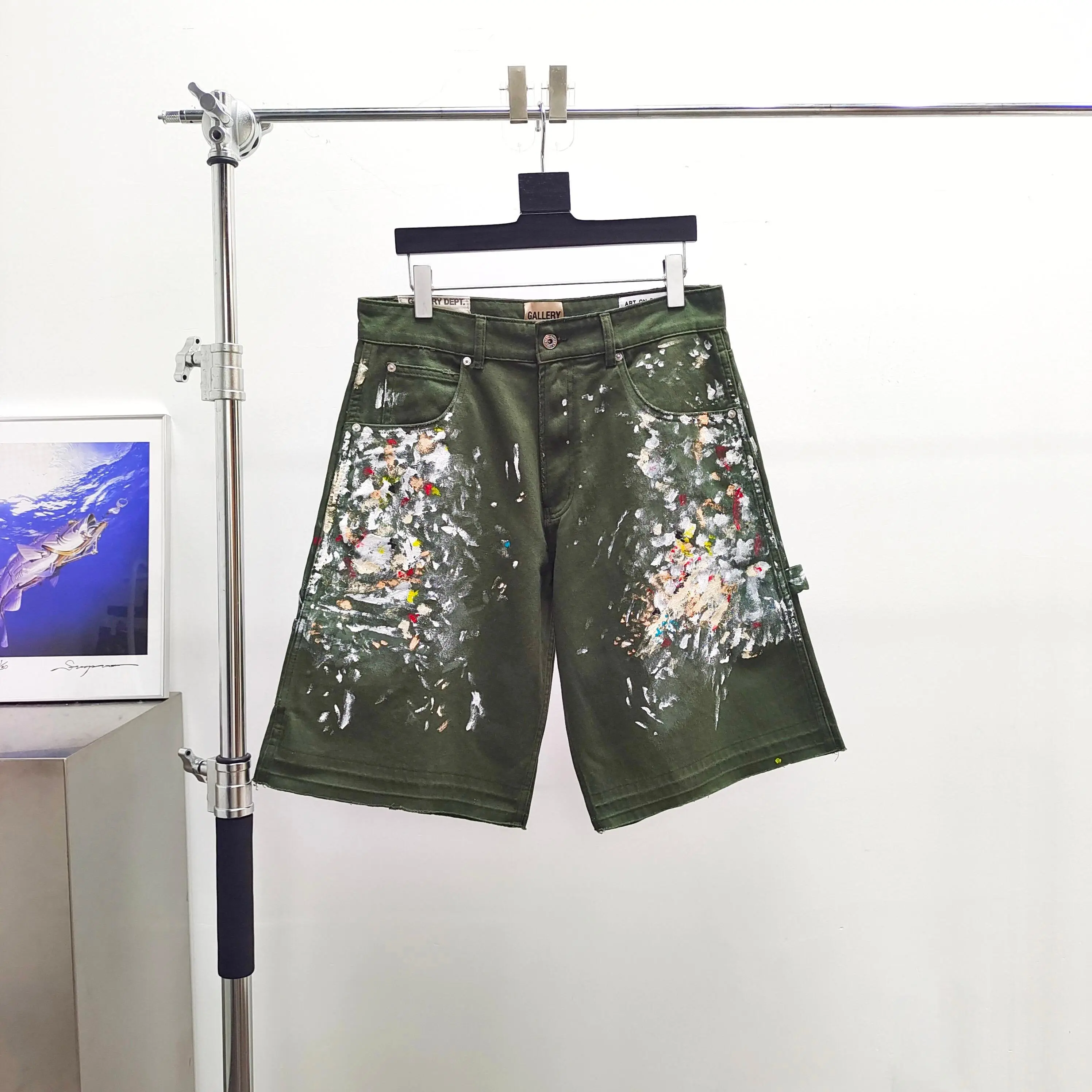Gallery Dept Ink Splashed Green Shorts