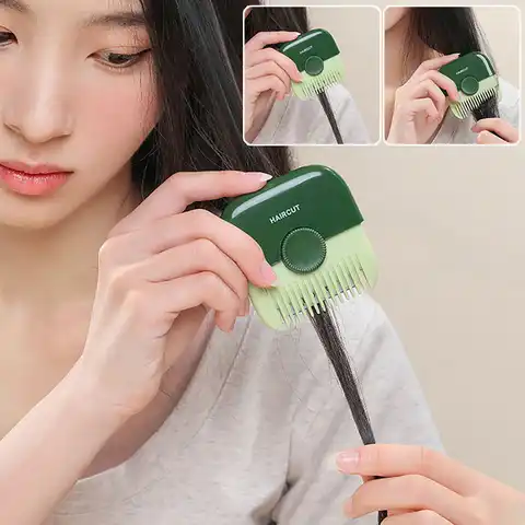 Recortador y peine de pelo 2 en 1, cortador de extremos divididos multifuncional para niñas, herramientas profesionales de corte de pelo para cabello fino y grueso