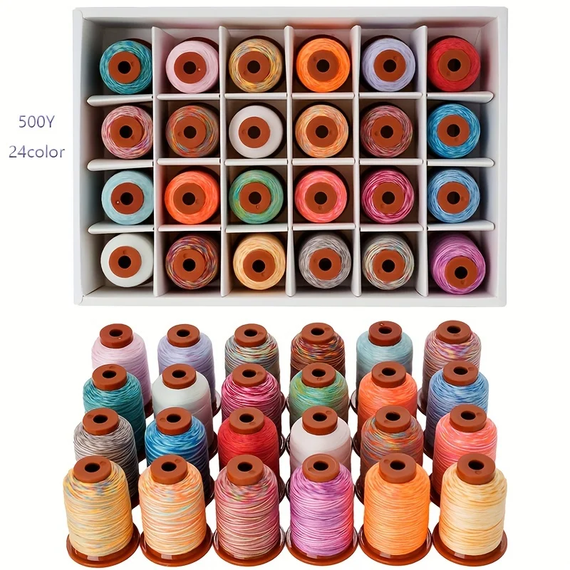 Rainbow Variegated Polyester Sewing Machine Thread Multi-Purpose 5000Y Each Spool for Quilting, Serger, Sewing and Embroidery 24