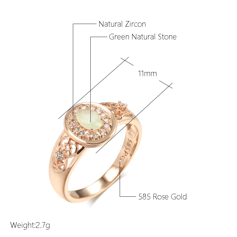 Kinel New Oval Cut Emerald Rings For Women Luxury Natural Zircon With 585 Rose Gold Color Flower Ethnic Wedding Daily Jewelry