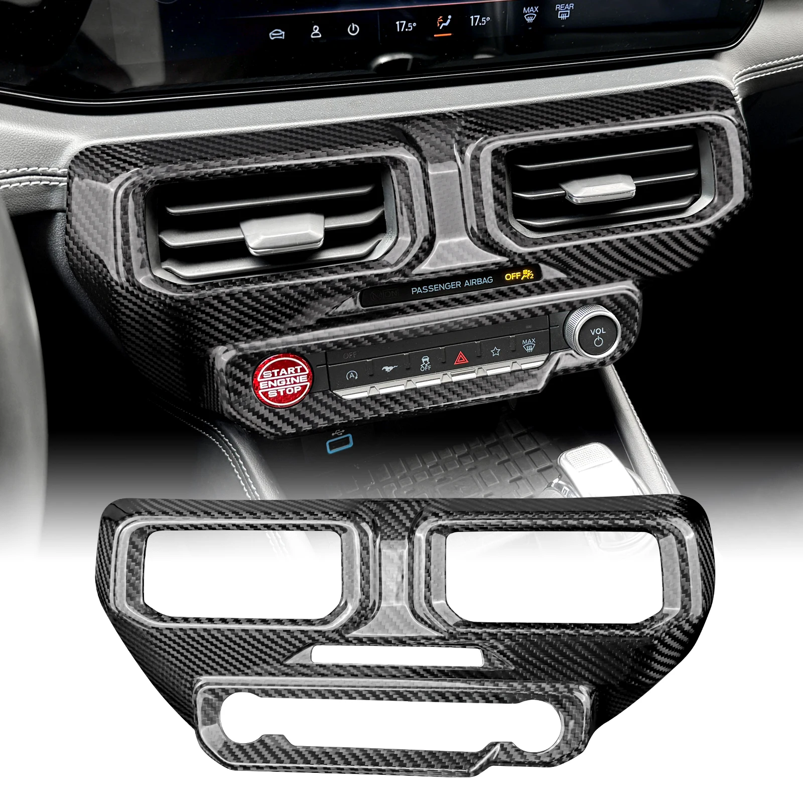 Hard Dry Carbon Fiber For 2024 2025 2026 2027 Ford Mustang GT Car Center Console Driver Co-Pilot Outlet Armrest Box Trim Sticker