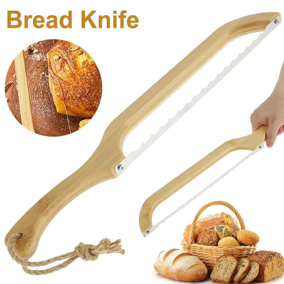 Best Serrated Bread Knife Cake Cutting Knife Multi-Purpose Baguette Cutter Stainless Steel Loaf Bread Slicer Slicing Baking Tool