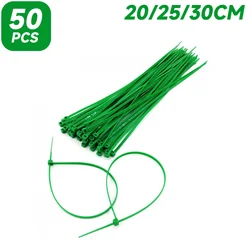 50pcs Self-locking Fastener Design Self Locking 20cm/25cm/30cm Green Plastic Clip Tying Wires for Gardening Fixed Plant Tie