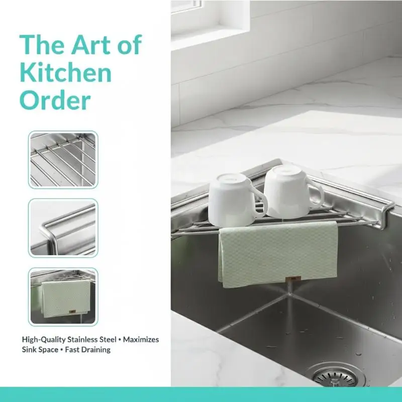 Multifunctional Faucet Drain Basket Stainless Steel Kitchen Sink Organizer 1PC Waterproof for Kitchen Sponge Dish Soap Storage