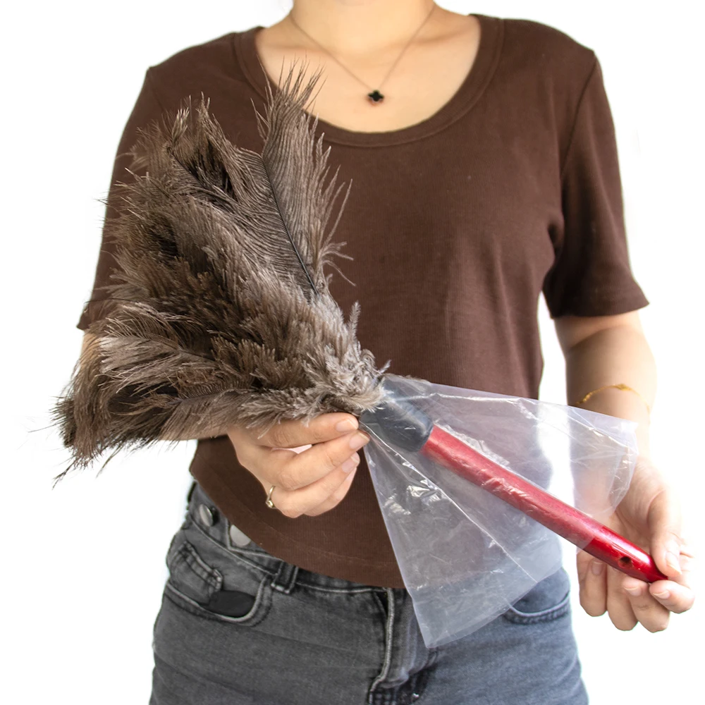 1pcs 16inch Ostrich Feather Duster with Wooden Handle Household Dust Removal Brush Car Interior Cleaning Tool Home Cleaning