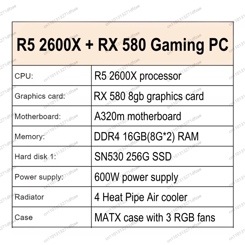 PC de Escritorio para Juegos Preensamblado R5 2600X 16G RAM 256T SSD RX580 Placa Base A320M Win10 Win11