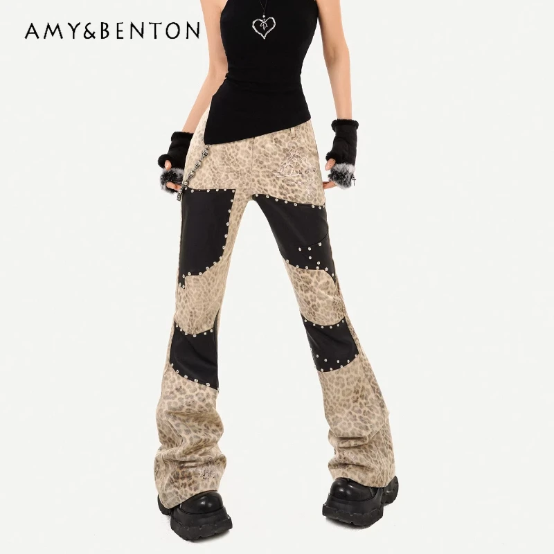 

Original American Retro Design Leopard Print Flared Women's Jeans 2026 Spring Sweet Cool Slimming Versatile Long Pants Ladies