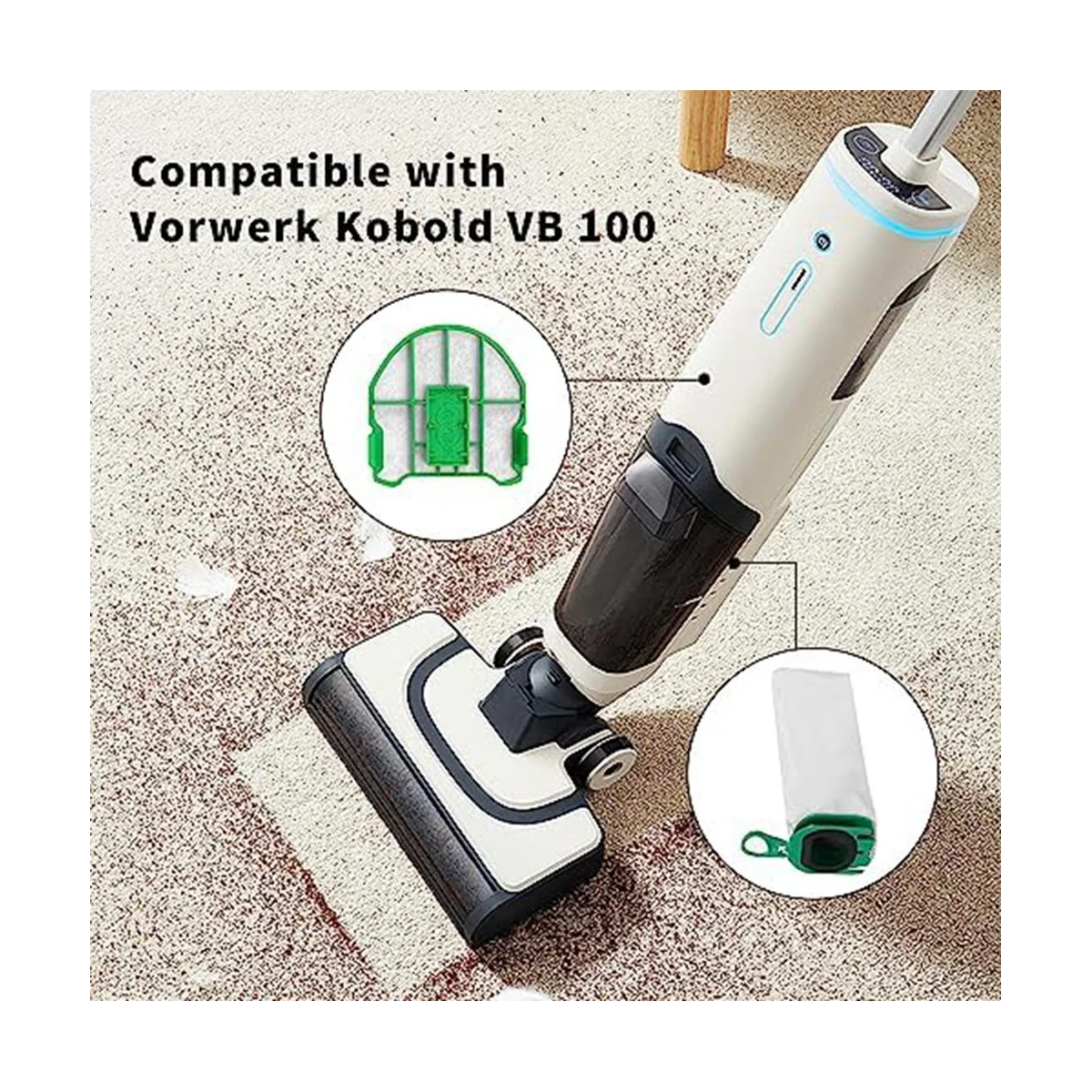 Vacuum Cleaner Bags for Vorwerk Kobold VB100 FP 100 Filter Bags with 3 Motor Protection Filters Replacement Dust Bags