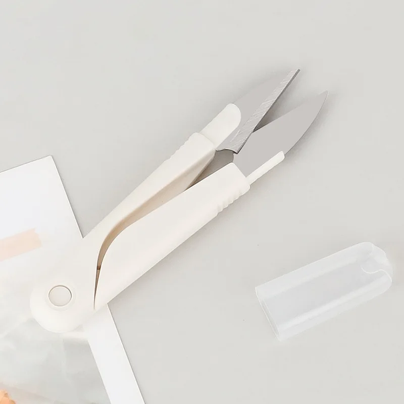 White U-shape Scissors with Safety Handle Clippers DIY Thread Cutter Sewing Tool Home Embroidery Sewing Shears