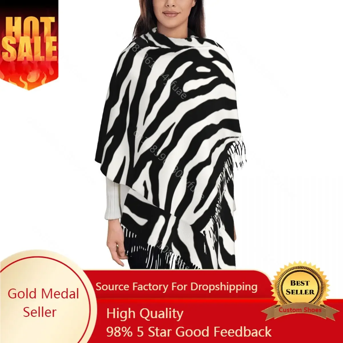 

Black White Zebra Print Shawl Wrap for Women Warm Large Long Scarf Animal Geometry Stripes Whirlpool Pashminas Tassel Scarves