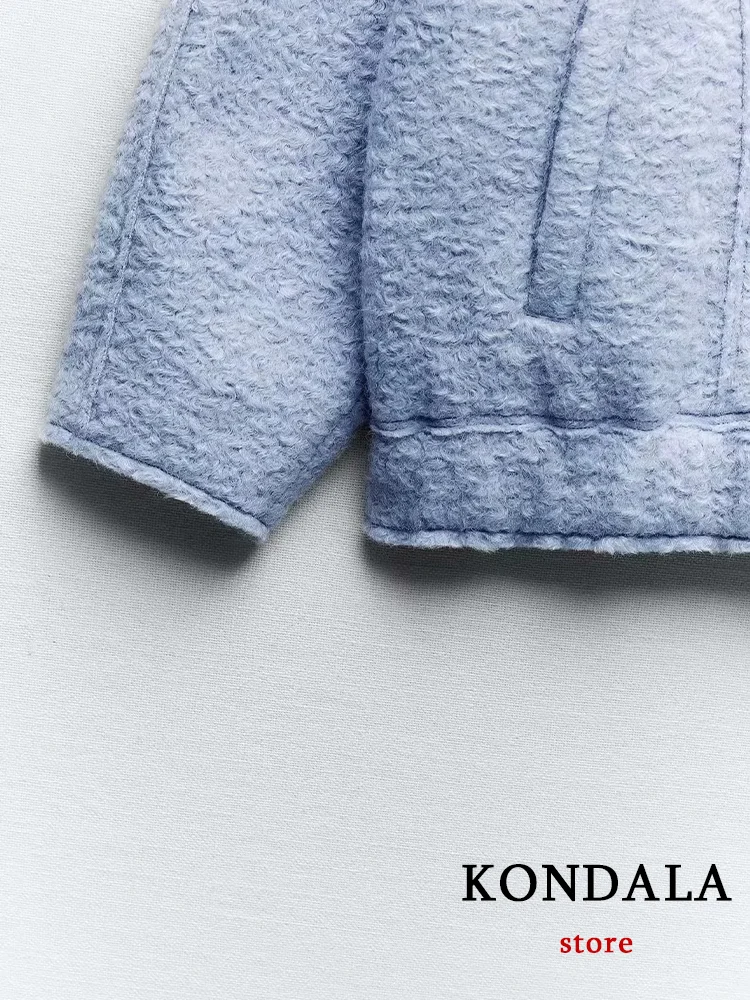 KONDALA Vintage Casual Chic Solid Jacket Women O-Neck Zippers Long Sleeve Loose Coats Fashion 2023 Autumn Winter Jackets