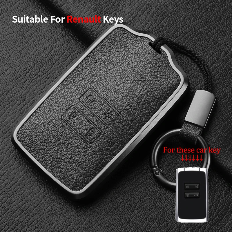 Metal and Leather Car Key Case Cover For Renault Clio Kadjar Capture Koleos Espace Master Talisman Talisman Scenic Protect Cover