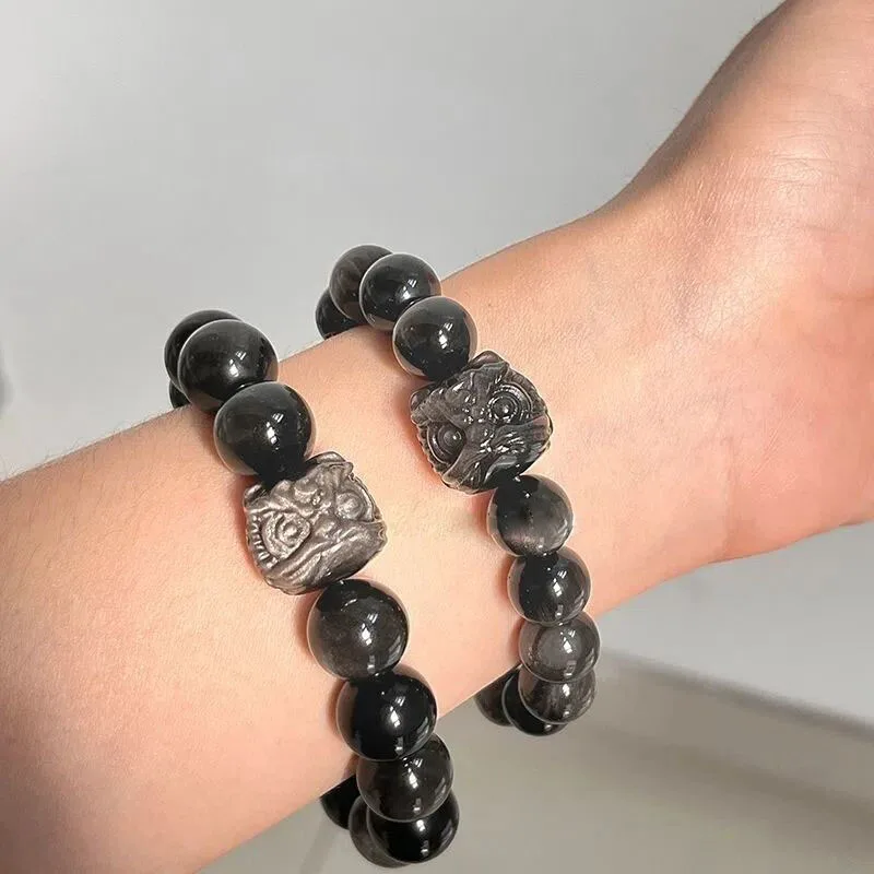 Promote Blood Revive Relax Anxiety Natural Black Obsidian Stone Lion Fashion Jewelry Bracelets For Women Men Yoga Energy  Gifts