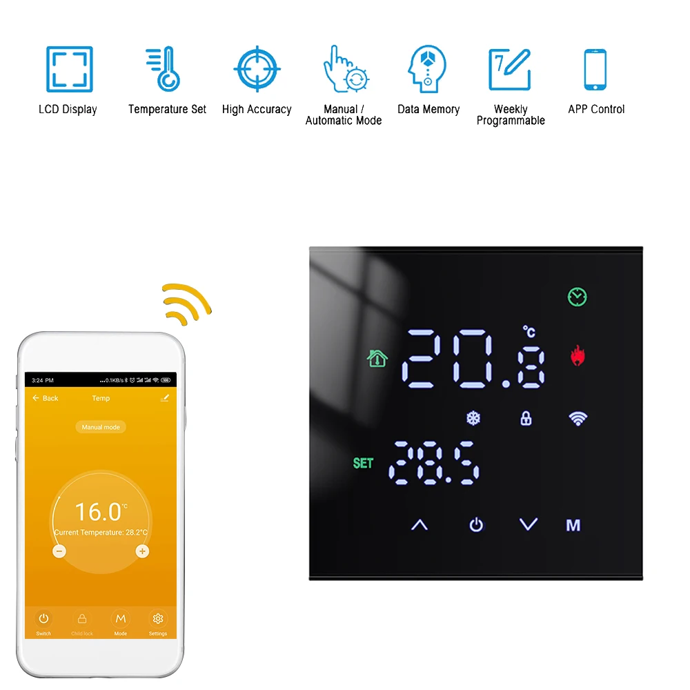 Smart Temperature Remote Controller M3H Tuya WiFi Thermostat 3A 16A LCD Display Touch Screen for Water/Electric Floor/Gas Boiler