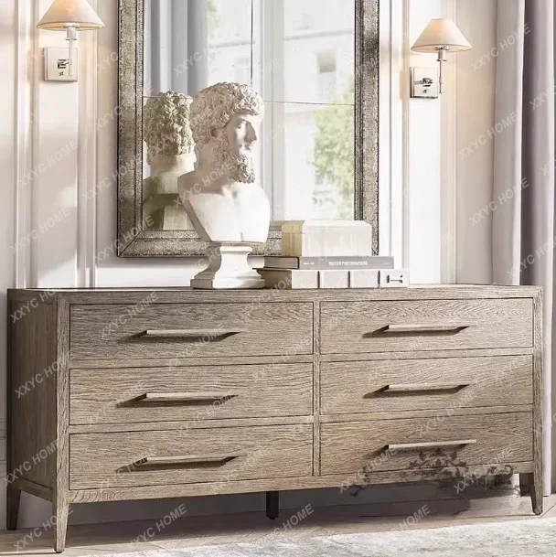 Country Solid Wood Entrance Cabinet Villa Bedroom Bedside Bucket Cabinet Whole House Furniture