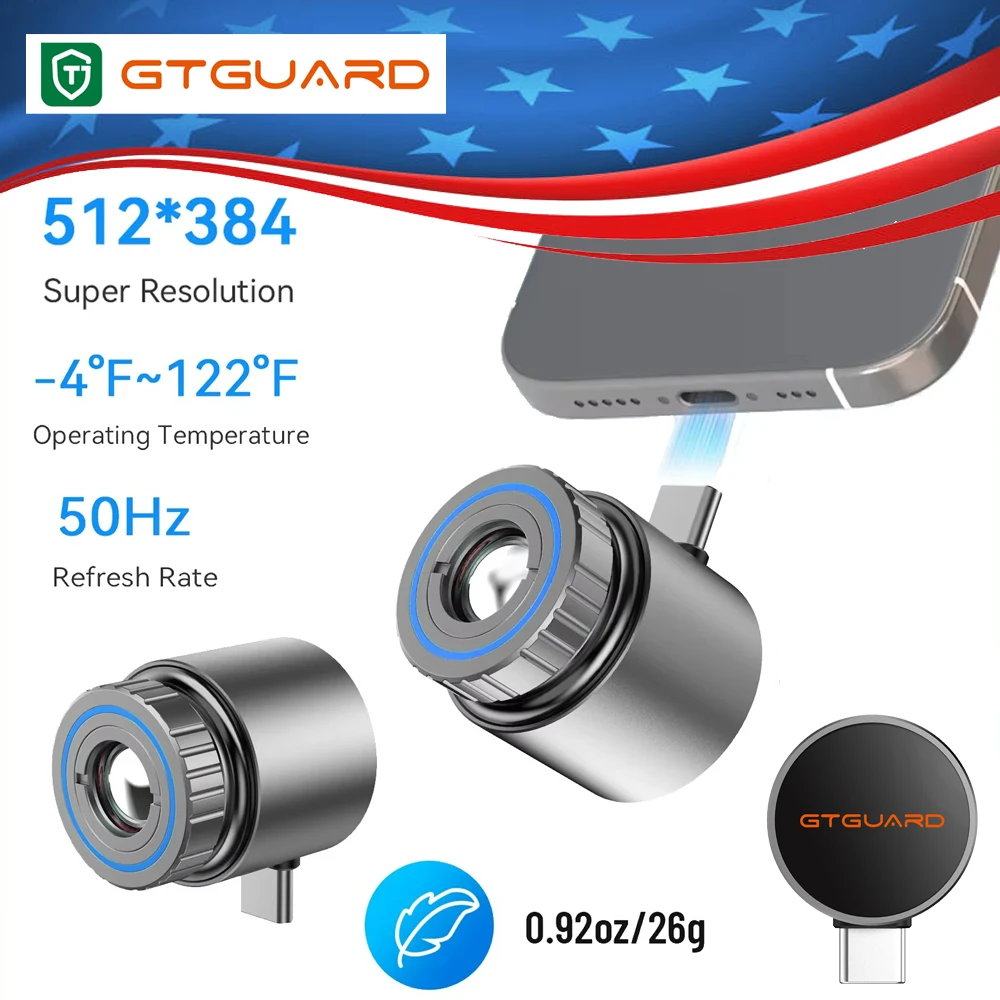 

GTGUARD C210 Android Type-C Thermal Imager 50Hz 512*384 AI Super Resolution Mobile Thermal Imager for Solar Panel Power Device Fault Detect