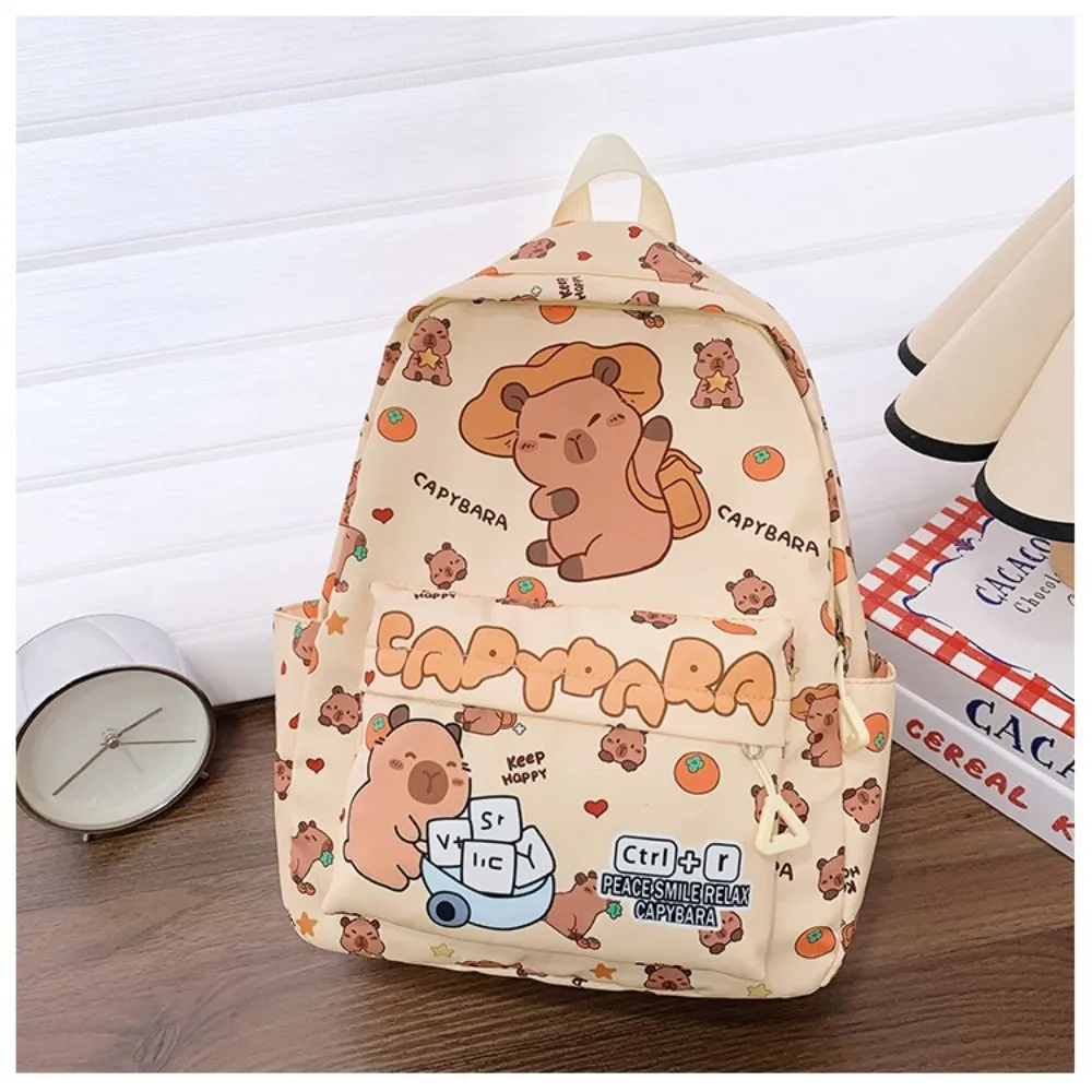 Cute Cartoon Capybara Backpack Breathable Ultra-light Student Schoolbag Large Capacity Nylon Book Bag