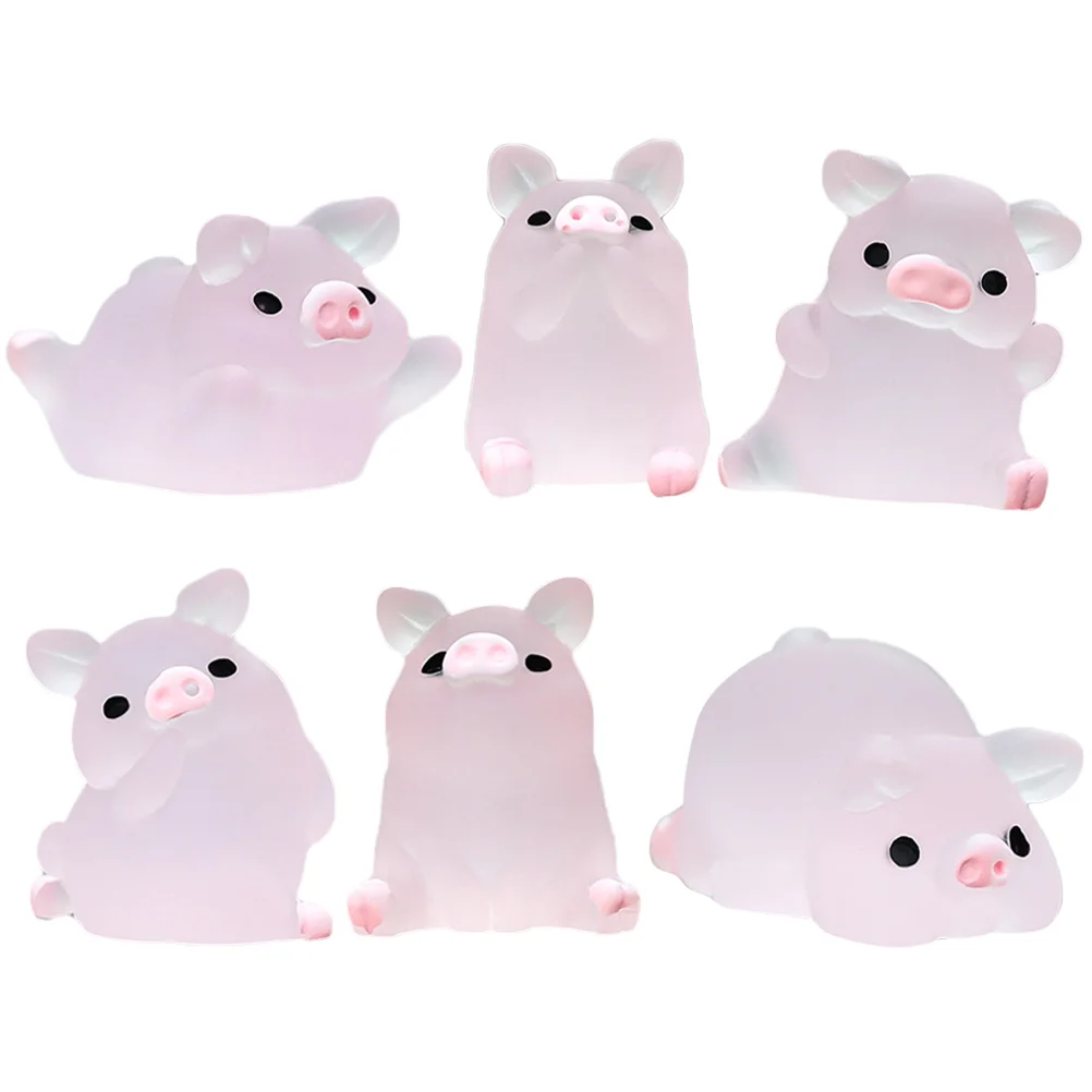 

6 Pcs The Animal Car Key Mini Resin Pig Luminous Shine Party Decorations Glow Dark