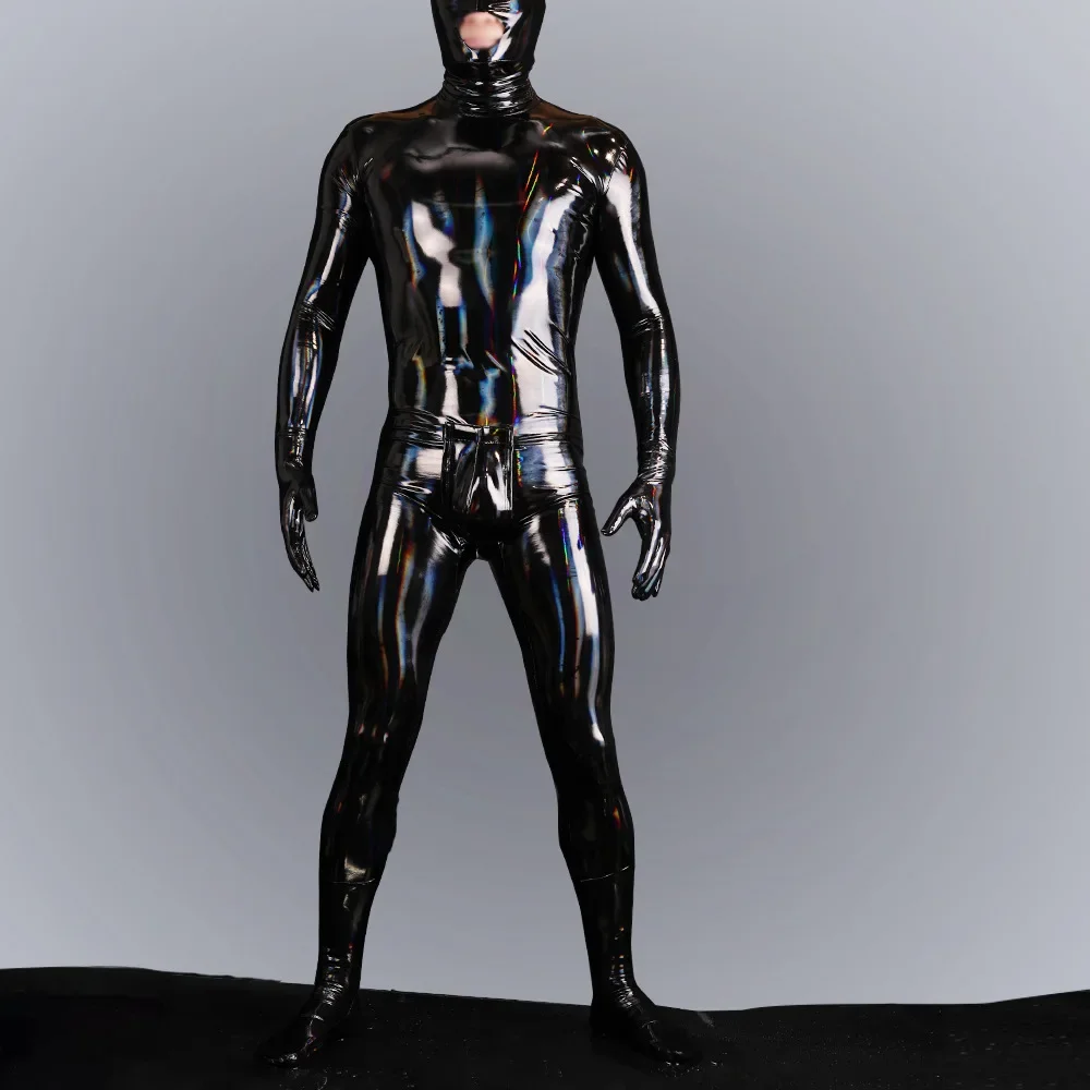 Customized Glamorous Mirror Colorful Latex Ammonia Sexy Men's Full Package Bodysuit Shiny Leather Male Servant Stage Bodysuit